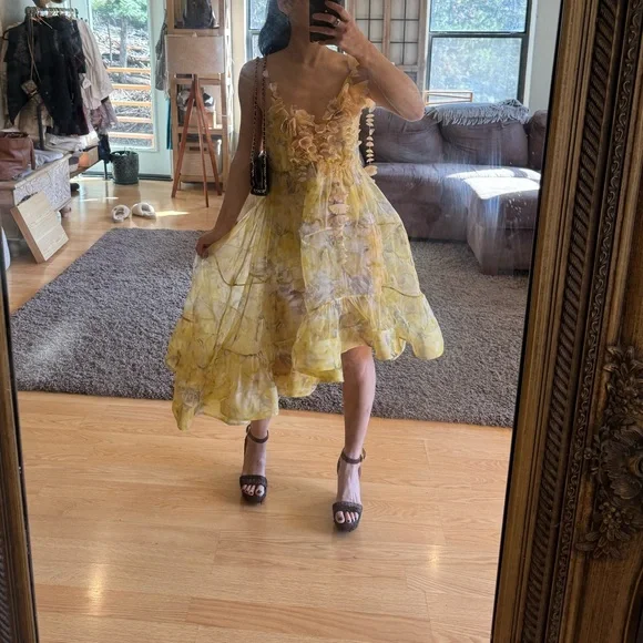 Zimmermann Harmony Asymmetrical Dress in Soft Yellow Floral - Picture 4 of 7